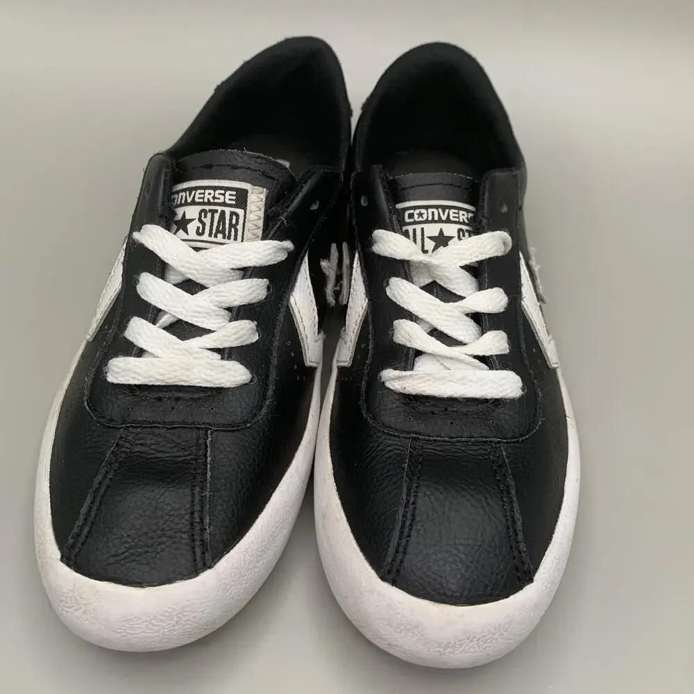 Converse Breakpoint Ox Black Leather Sneakers Kids Size 2 White Star 658206C